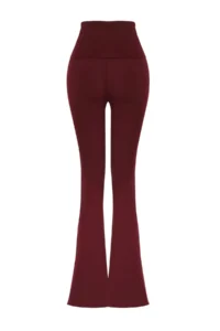 TRENDYOLMİLLA Burgundy Brushed Soft Material Waist Fold Detailed Flare/flared leg Yoga Knitting Sports Leggings - Image 7