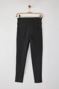 TRENDYOLMİLLA Teen Black Scuba Material Waist Binding Detailed Tam Size Knitting Sports Leggings - Image 7