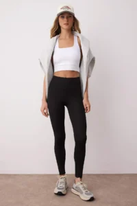 TRENDYOLMİLLA Black Scuba Material Tam Size Knitting Sports Leggings - Image 2