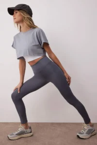 TRENDYOLMİLLA Gray Scuba Material Tam Size Knitting Sports Leggings - Image 3