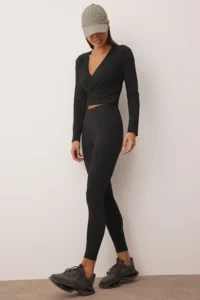 TRENDYOLMİLLA Black Soft Brushed Material Full Size Knitting Sports Leggings - Image 3