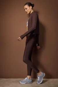 TRENDYOLMİLLA Brown Ribbed Material Detailed Thinner Look Full Size Knitting Sports Leggings - Image 2