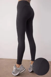 TRENDYOLMİLLA Anthracite Ribbed Material Detailed Thinner Look Full Size Knitting Sports Leggings