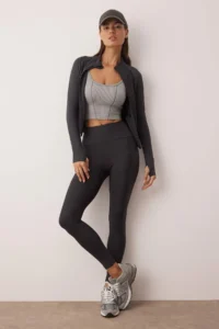 TRENDYOLMİLLA Anthracite Ribbed Material Detailed Thinner Look Full Size Knitting Sports Leggings - Image 3