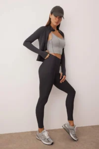 TRENDYOLMİLLA Anthracite Ribbed Material Detailed Thinner Look Full Size Knitting Sports Leggings - Image 4