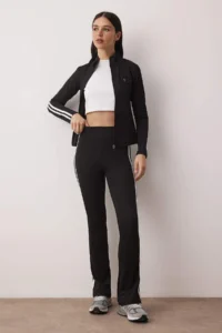 TRENDYOLMİLLA Black Scuba Material Stripe Detailed flared leg Yoga Knitting Sports Leggings - Image 2
