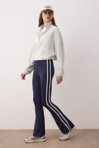TRENDYOLMİLLA Navy Blue Scuba Material Stripe Detailed flared leg Yoga Knitting Sports Leggings