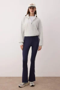 TRENDYOLMİLLA Navy Blue Scuba Material Stripe Detailed flared leg Yoga Knitting Sports Leggings - Image 2
