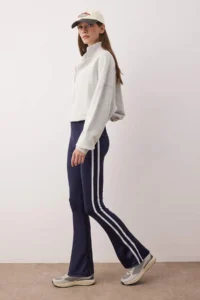 TRENDYOLMİLLA Navy Blue Scuba Material Stripe Detailed flared leg Yoga Knitting Sports Leggings - Image 3