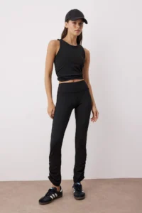 TRENDYOLMİLLA Black Shirring and Reflector Print Detailed Knitting Sports Leggings - Image 2