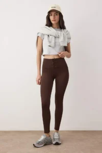 TRENDYOLMİLLA Brown Lace-Up Look Knitting Full Size Sports Leggings - Image 3