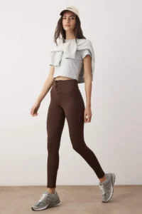 TRENDYOLMİLLA Brown Lace-Up Look Knitting Full Size Sports Leggings - Image 4