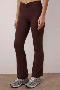 TRENDYOLMİLLA Brown Soft Brushed Material Ruffle Detailed Knitting Sports Leggings - Image 5