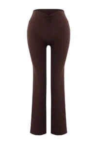 TRENDYOLMİLLA Brown Soft Brushed Material Ruffle Detailed Knitting Sports Leggings - Image 7