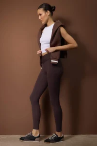 TRENDYOLMİLLA Dark Brown Soft Brushed Material Double breasted Waist Detailed Full Size Knitting Sports Leggings - Image 2