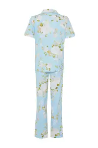 TRENDYOLMİLLA Mavi 100% Cotton flower patterned Knitting Pajama Set - Image 8