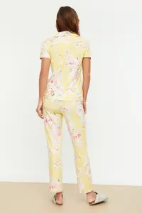 TRENDYOLMİLLA Yellow 100% Cotton flower patterned Shirt-Pants Knitting Pajama Set - Image 5
