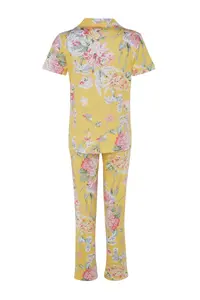TRENDYOLMİLLA Yellow 100% Cotton flower patterned Shirt-Pants Knitting Pajama Set - Image 8