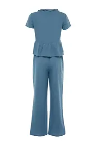 TRENDYOLMİLLA Mavi Frilly T-Shirt-Pants Viscose Weaving Pajama Set - Image 8