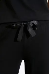 TRENDYOLMİLLA Black Lace and Ribbon/Bow Detailed Rope Sleeveless Viscose Knitting Pajama Set - Image 5