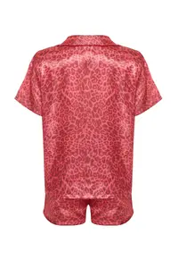 TRENDYOLMİLLA Pink Multicolored Leopard Patterned Satin OF shorts Weaving Pajama Set - Image 10