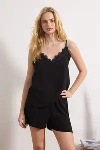 TRENDYOLMİLLA Black Lace Rope Sleeveless Viscose OF shorts Weaving Pajama Set - Image 2