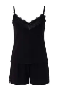 TRENDYOLMİLLA Black Lace Rope Sleeveless Viscose OF shorts Weaving Pajama Set - Image 5