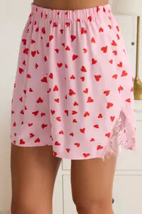 TRENDYOLMİLLA Pink-Multicolored Kalpli Lace Rope Sleeveless Viscose OF shorts Weaving Pajama Set - Image 4