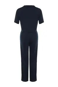 TRENDYOLMİLLA Navy Blue Teddy Bear Embroidered Ribbed Knitting Pajama Set - Image 10