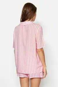 TRENDYOLMİLLA Pink Striped Viscose Tops Wide Pattern OF shorts Weaving Pajama Set - Image 5
