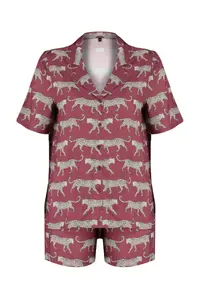 TRENDYOLMİLLA Burgundy Patterned Viscose OF shorts Weaving Pajama Set - Image 6