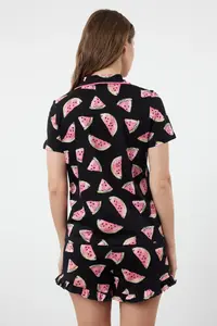 TRENDYOLMİLLA Women Couple Black 100% Cotton Watermelon Patterned Frilly OF shorts Knitting Pajama Set - Image 6