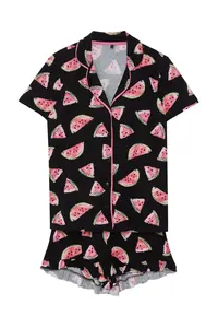 TRENDYOLMİLLA Women Couple Black 100% Cotton Watermelon Patterned Frilly OF shorts Knitting Pajama Set - Image 7
