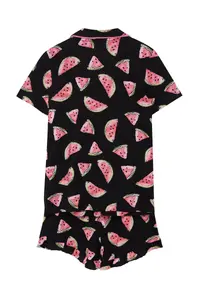 TRENDYOLMİLLA Women Couple Black 100% Cotton Watermelon Patterned Frilly OF shorts Knitting Pajama Set - Image 8
