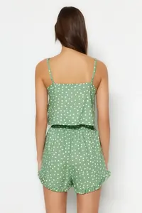 TRENDYOLMİLLA MINT Polka Dot Ruffle Detailed Rope Sleeveless Viscose OF shorts Weaving Pajama Set - Image 7