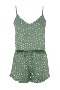 TRENDYOLMİLLA MINT Polka Dot Ruffle Detailed Rope Sleeveless Viscose OF shorts Weaving Pajama Set - Image 8
