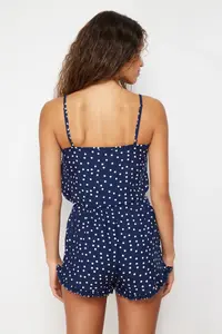 TRENDYOLMİLLA Navy Blue Polka Dot Ruffle Detailed Rope Sleeveless Viscose OF shorts Weaving Pajama Set - Image 6