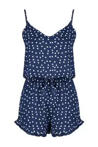 TRENDYOLMİLLA Navy Blue Polka Dot Ruffle Detailed Rope Sleeveless Viscose OF shorts Weaving Pajama Set - Image 8