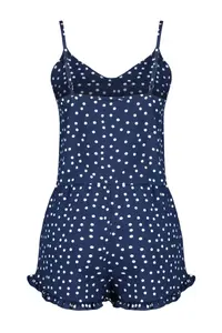 TRENDYOLMİLLA Navy Blue Polka Dot Ruffle Detailed Rope Sleeveless Viscose OF shorts Weaving Pajama Set - Image 9