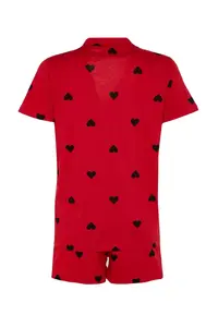 TRENDYOLMİLLA Red 100% Cotton Kalpli OF shorts Knitting Pajama Set - Image 8