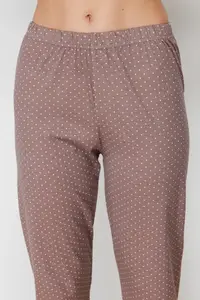 TRENDYOLMİLLA Mink Printed Shirt-Pants Knitting Pajama Set - Image 5