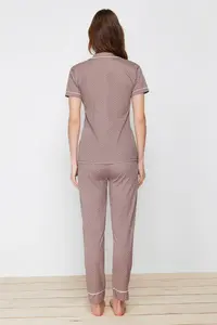 TRENDYOLMİLLA Mink Printed Shirt-Pants Knitting Pajama Set - Image 6