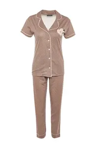TRENDYOLMİLLA Mink Printed Shirt-Pants Knitting Pajama Set - Image 7