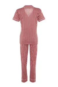 TRENDYOLMİLLA Pink Striped Hayvan Printed Shirt-Pants Knitting Pajama Set - Image 10
