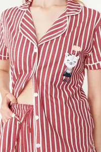 TRENDYOLMİLLA Pink Striped Hayvan Printed Shirt-Pants Knitting Pajama Set - Image 5