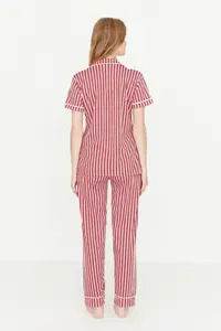 TRENDYOLMİLLA Pink Striped Hayvan Printed Shirt-Pants Knitting Pajama Set - Image 7