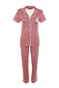 TRENDYOLMİLLA Pink Striped Hayvan Printed Shirt-Pants Knitting Pajama Set - Image 8
