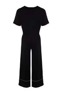 TRENDYOLMİLLA Black 100% Cotton Fun Printed Bias Detailed Knitting Pajama Set - Image 11