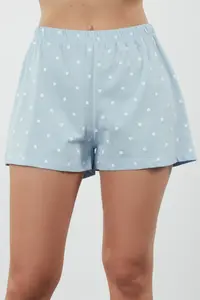 TRENDYOLMİLLA Mavi 100% Cotton Polka Dot and Heart OF shorts Knitting Pajama Set - Image 5