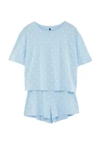 TRENDYOLMİLLA Mavi 100% Cotton Polka Dot and Heart OF shorts Knitting Pajama Set - Image 7
